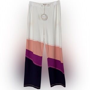 Umgee White Sweatpants Colorblock 100% Cotton Magenta Mix